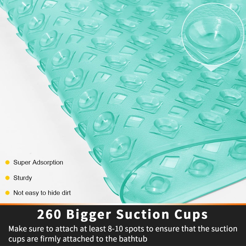 Yimobra Bathtub Mat Non Slip, Super Strong Suction Cups, 27.5"x15.5" Long Shower Mat with Drain Holes, Machine Washable Fast Draining Bath Mats, Bathroom Essentials,Clear Green - Image 2